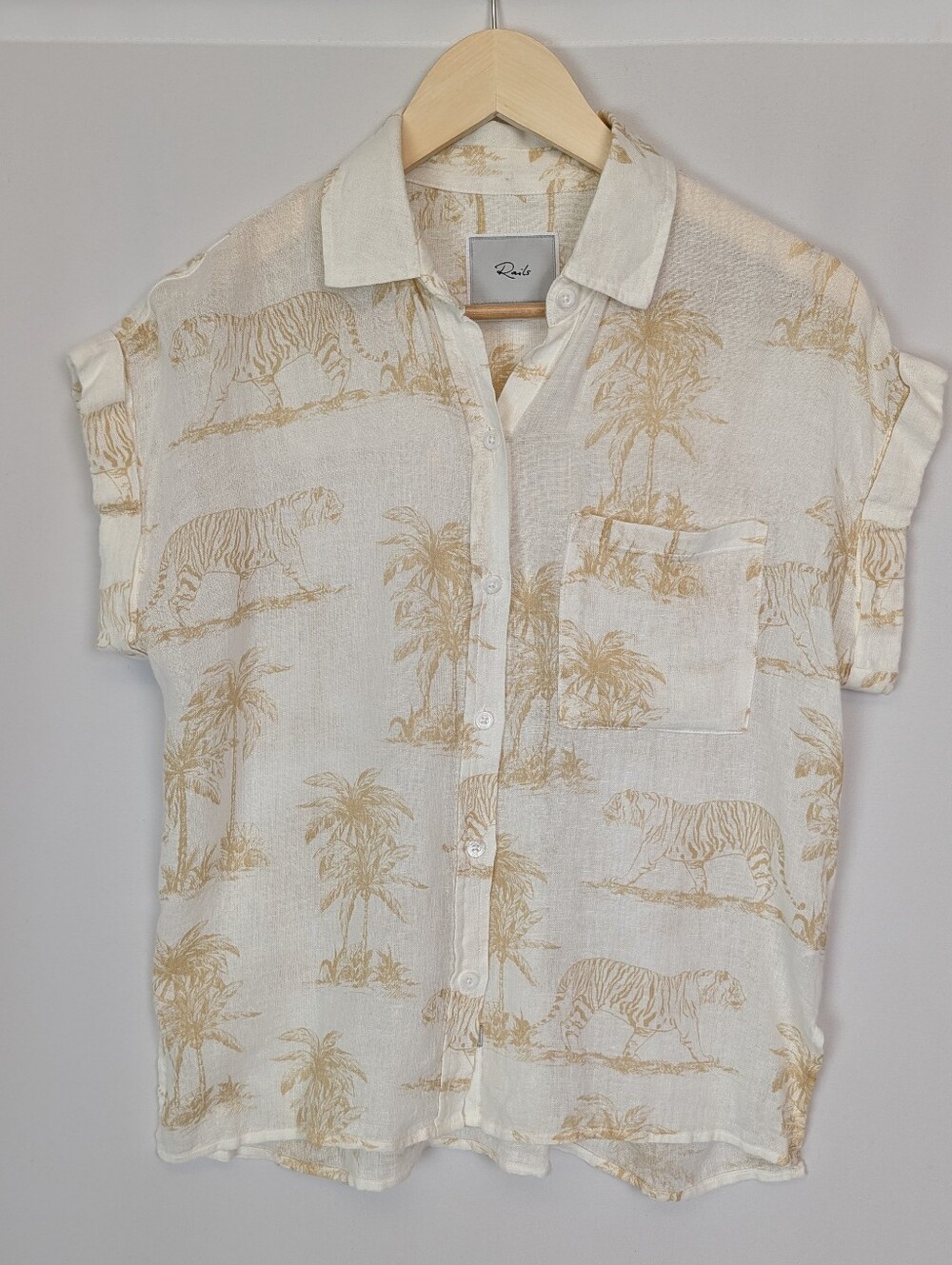 Rails Whitney Linen Shirt Palm Tree Wild Bengal Tigers - Picture 2 of 7